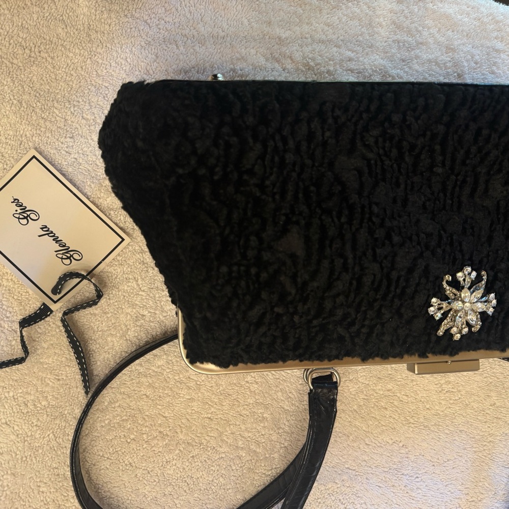 Chic Black Clutch with Crystal Embellishment